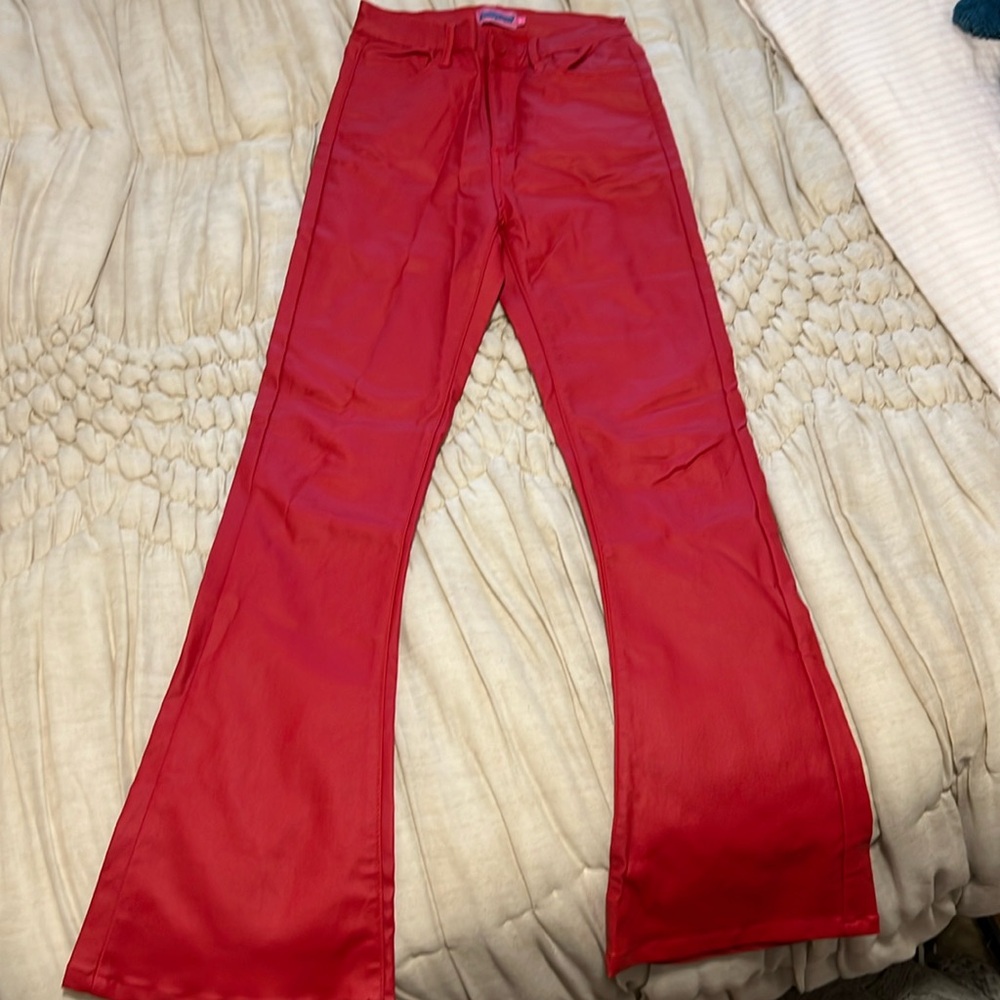Edikted faux leather red flare pants